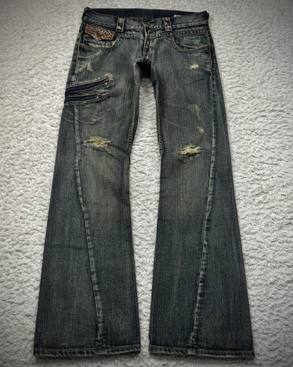 Semantic Design Python Detailed Spiral Flared Jeans