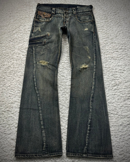 Semantic Design Python Detailed Spiral Flared Jeans