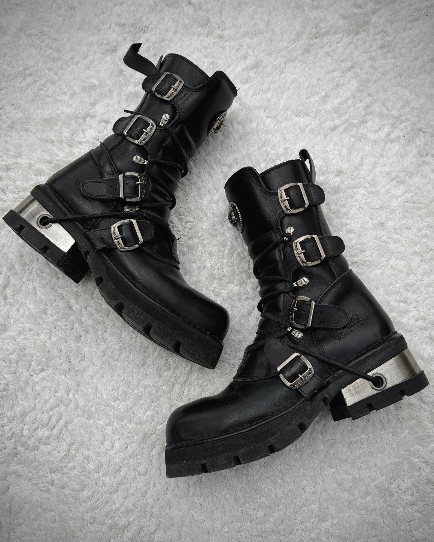 New Rock Laced Steel Heel Leather Boots