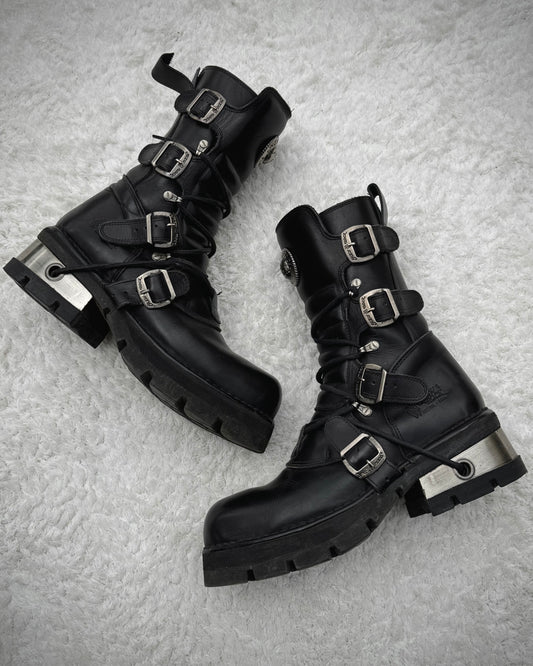 New Rock Laced Steel Heel Leather Boots