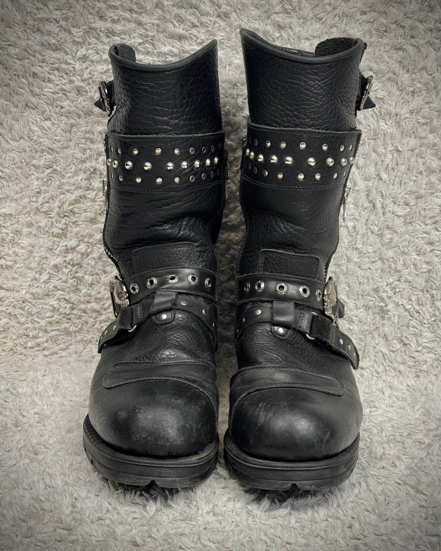 New Rock Steel Heel Studded Belted Leather Boots