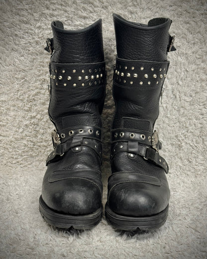 New Rock Steel Heel Studded Belted Leather Boots