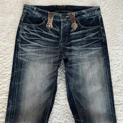 Fuga Python Detailed Flared Lace Up Jeans
