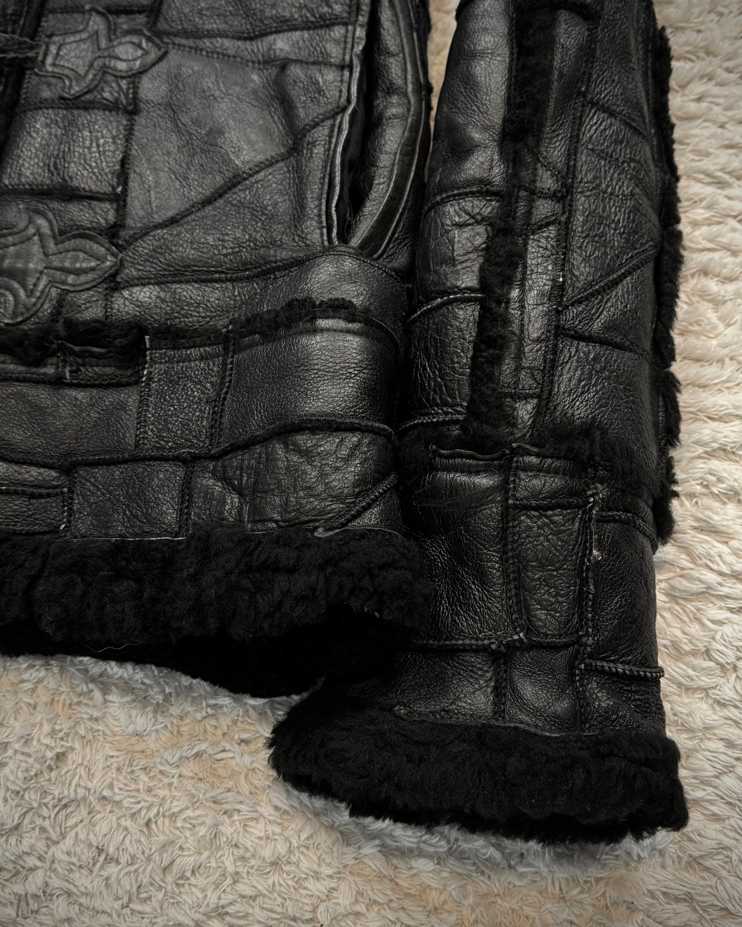 Royal Flash Fur Hood Leather Patchwork Jacket