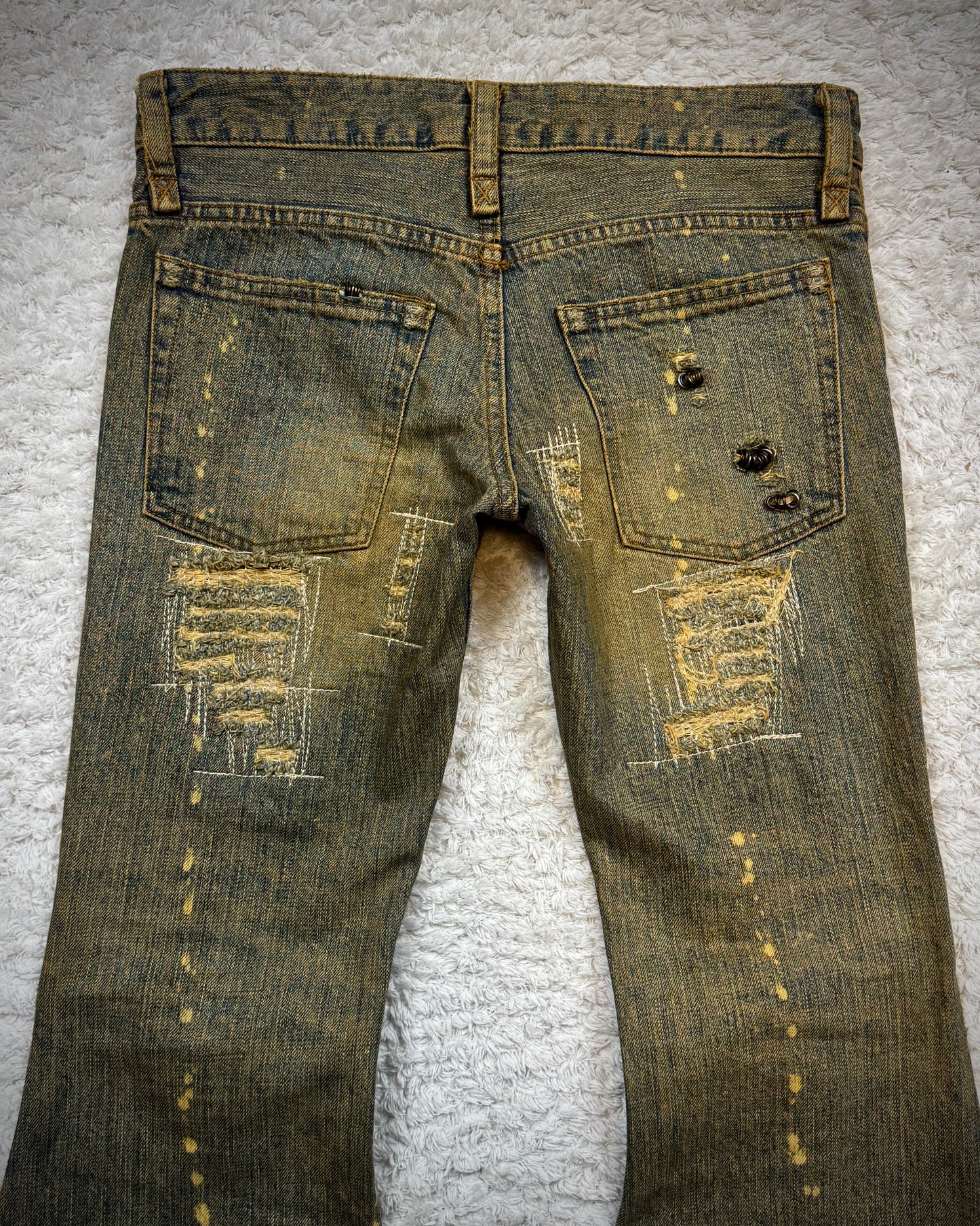 IfSixWasNine Mud Max Pierced Bell Bottom Lace Up Flared Jeans