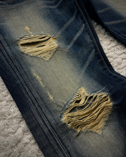 Vanquish Whisker Washed Distressed Flared Jeans