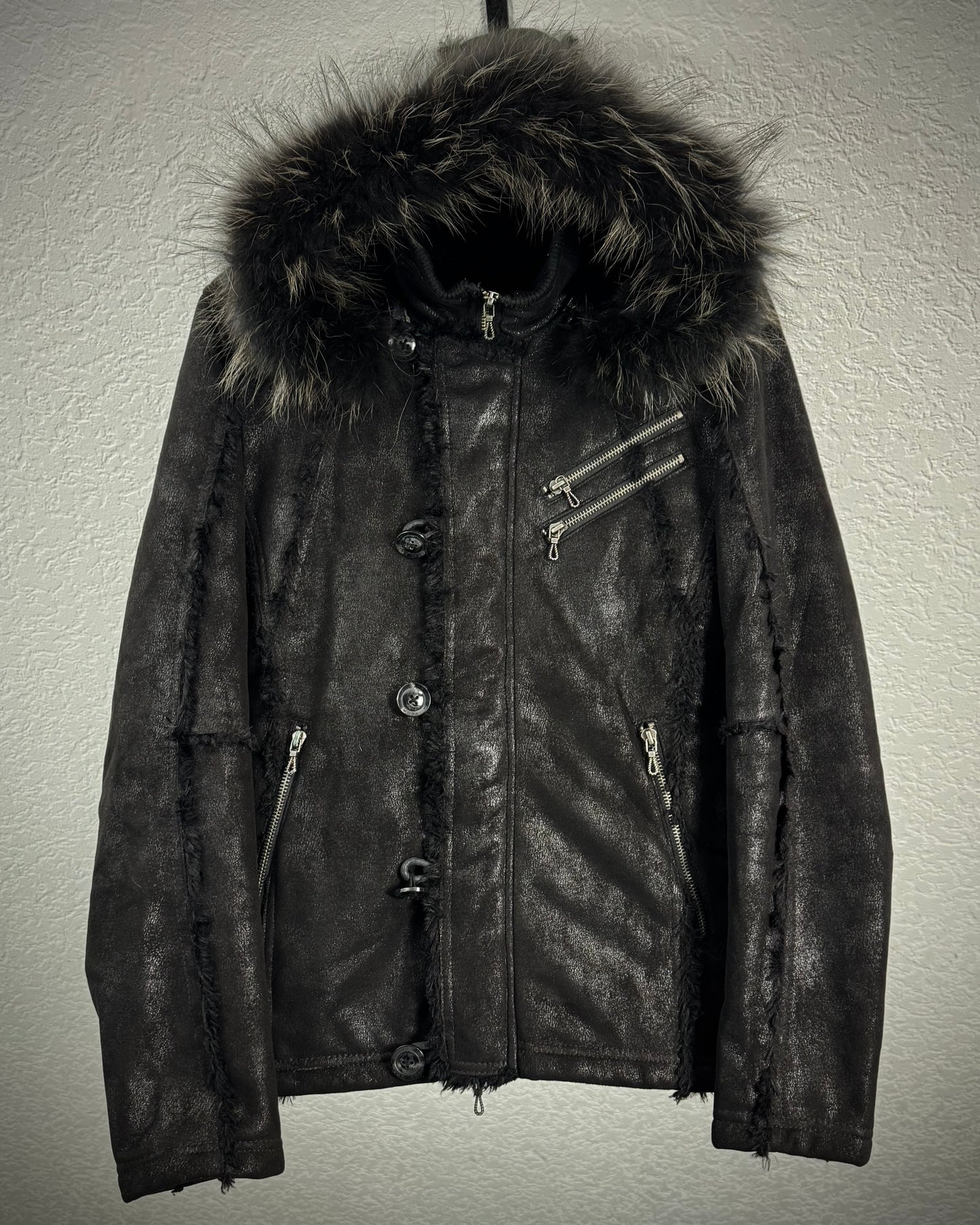 Fuga Fur Hood Fringed Luster Jacket
