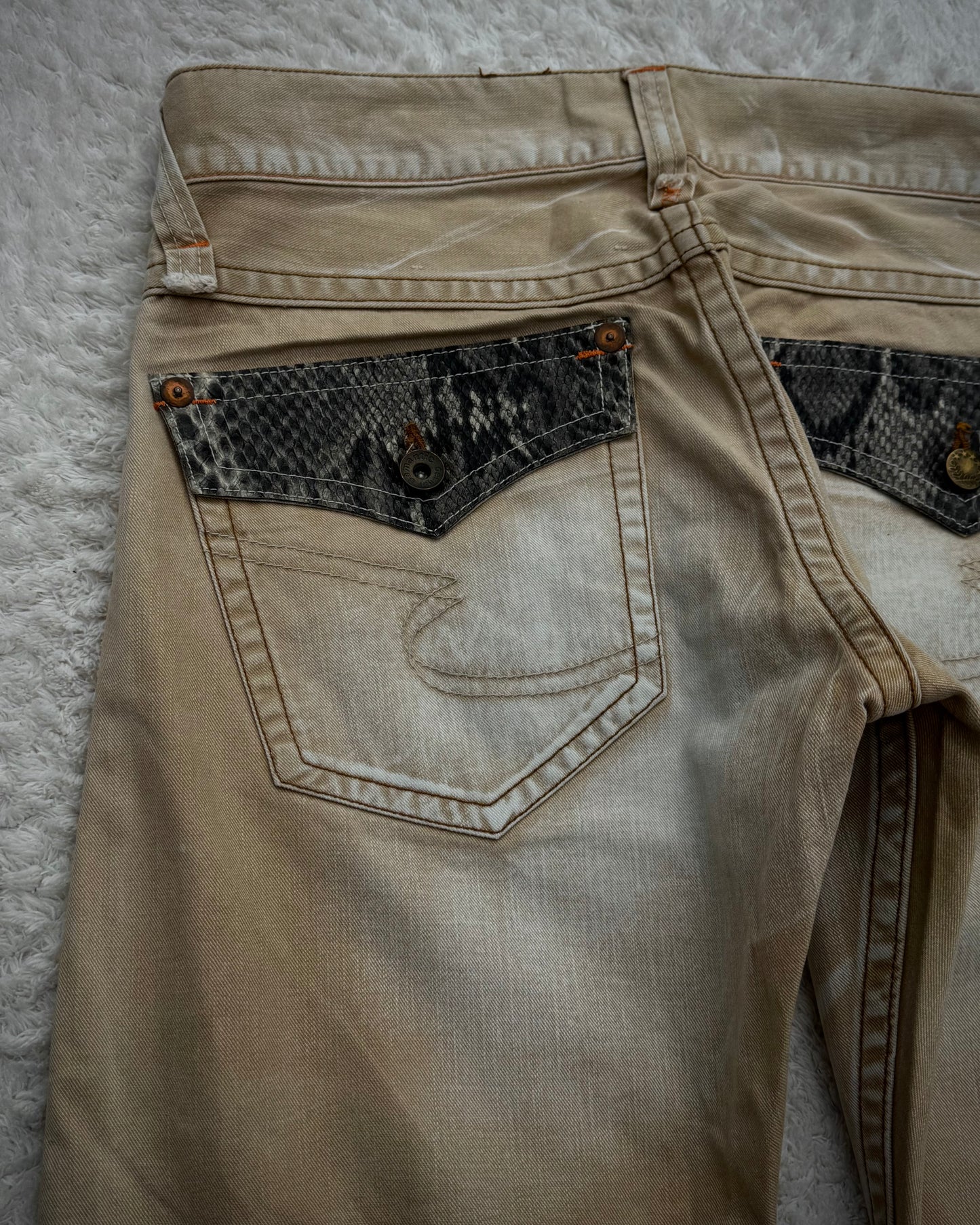 Semantic Design Sand Washed Python Detailed Flared Jeans