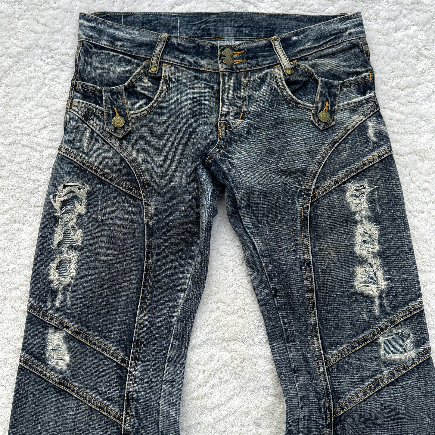 Tornado Mart Distressed Cracked Wash Flared Jeans