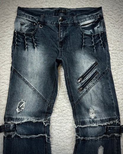 Black Baccara Zippered Bondage Flared Jeans