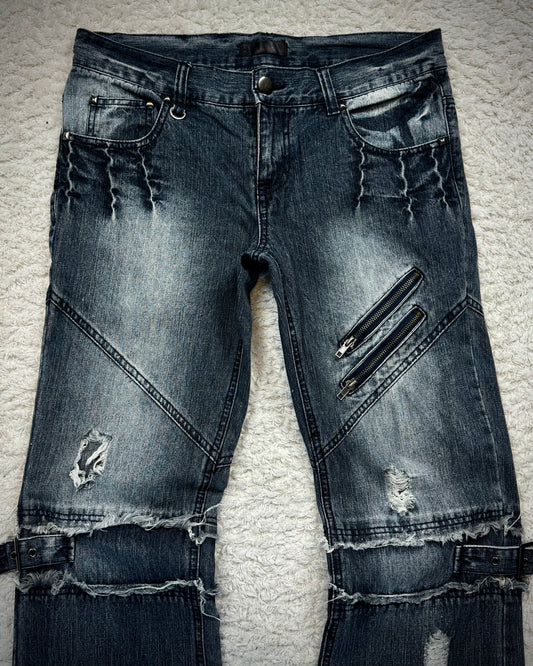 Black Baccara Zippered Bondage Flared Jeans