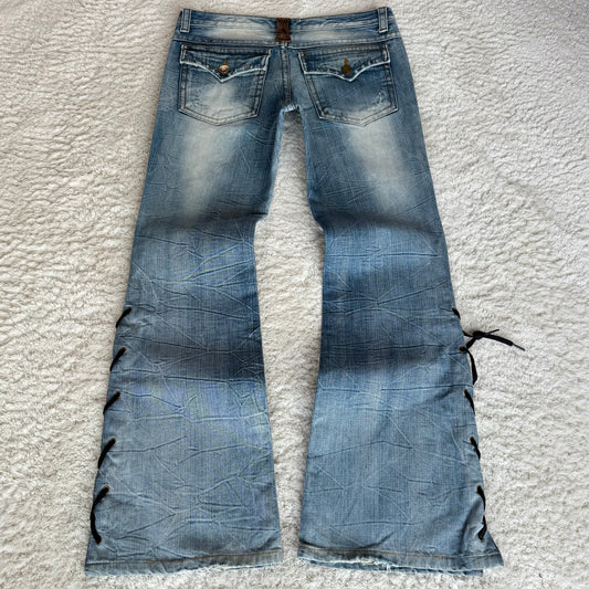 Python Detailed Flared Lace Up Jeans