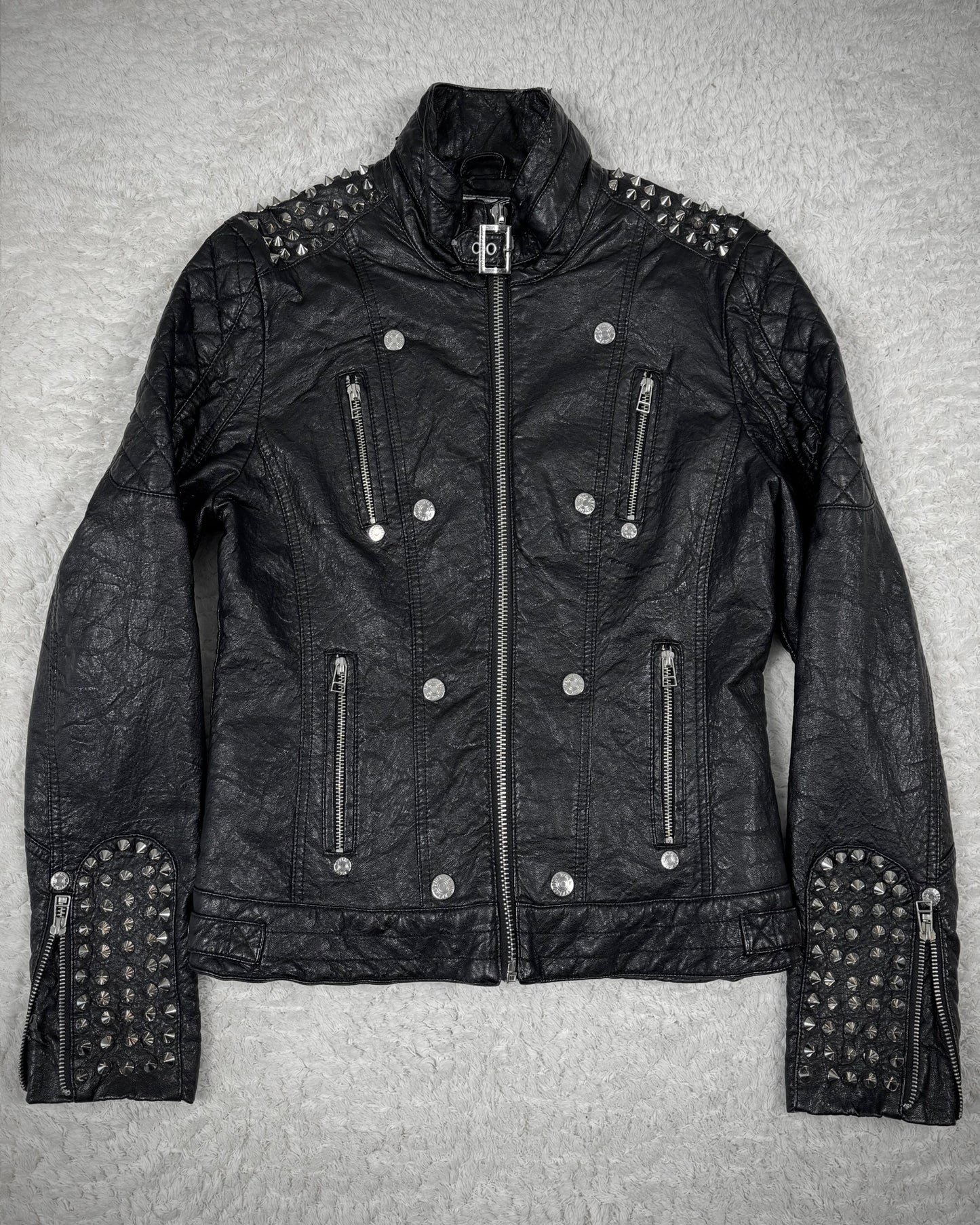 Affliction Spike Studded Metal Badge Leather Jacket
