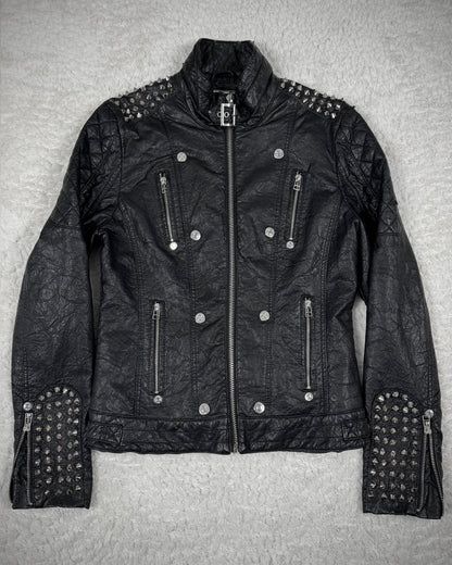 Affliction Spike Studded Metal Badge Leather Jacket