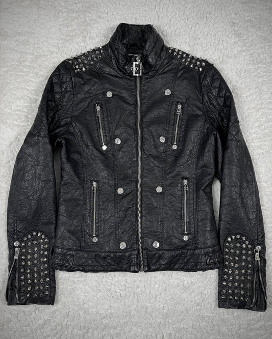 Affliction Spike Studded Metal Badge Leather Jacket