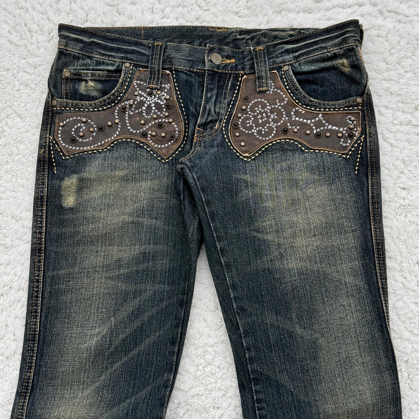 Tornado Mart Mud Wash Western Studded Flared Jeans