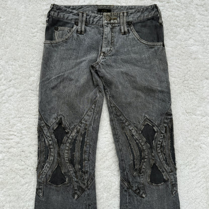 Obelisk Slashed Knee Flared Jeans