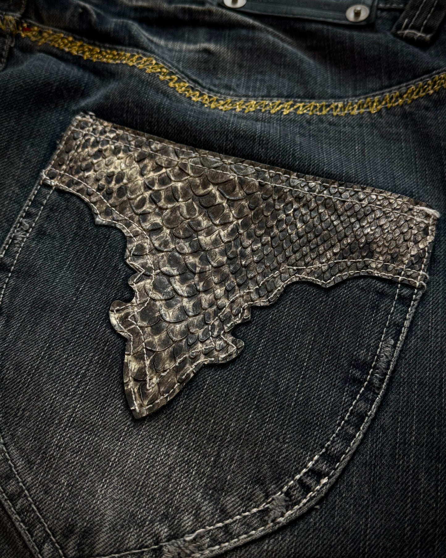 Semantic Design Python Detailed Sword Knee Bootcut Denim