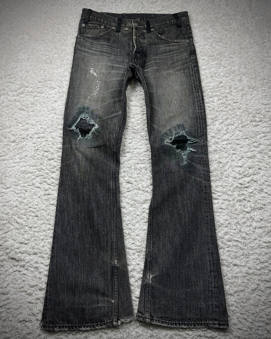 Back Bone Leather Repaired Flared Jeans