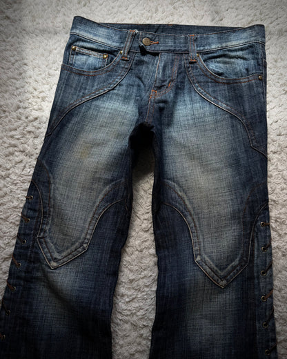 Tornado Mart Vintage Lace Up Flared Denim