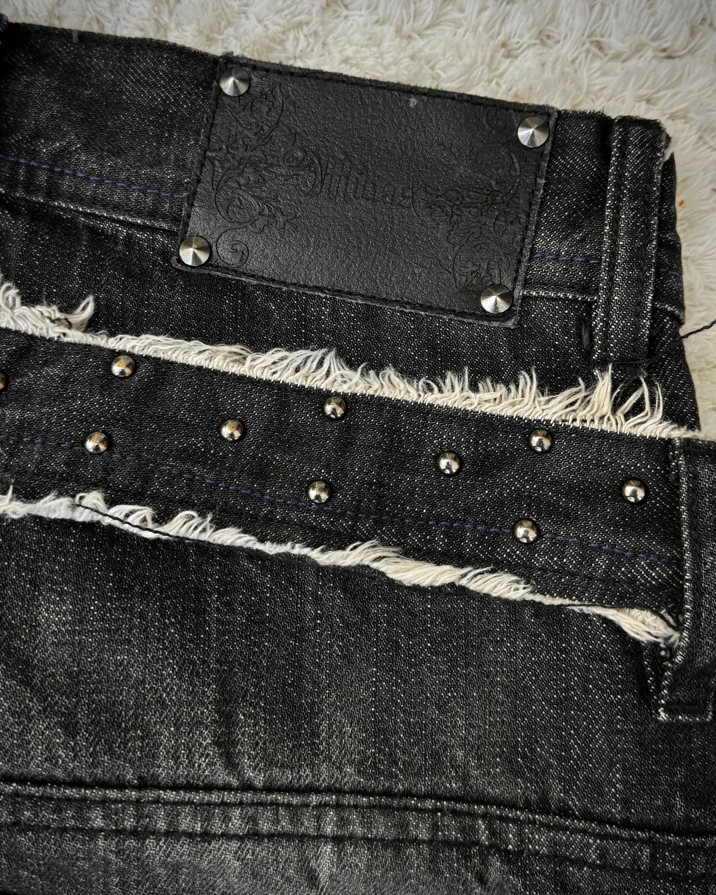 Midas Croc Repaired Silver Waxed Lace Up Bootcut Jeans