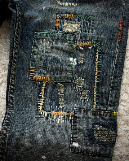 Back Number Scar Stitched Flared Jeans