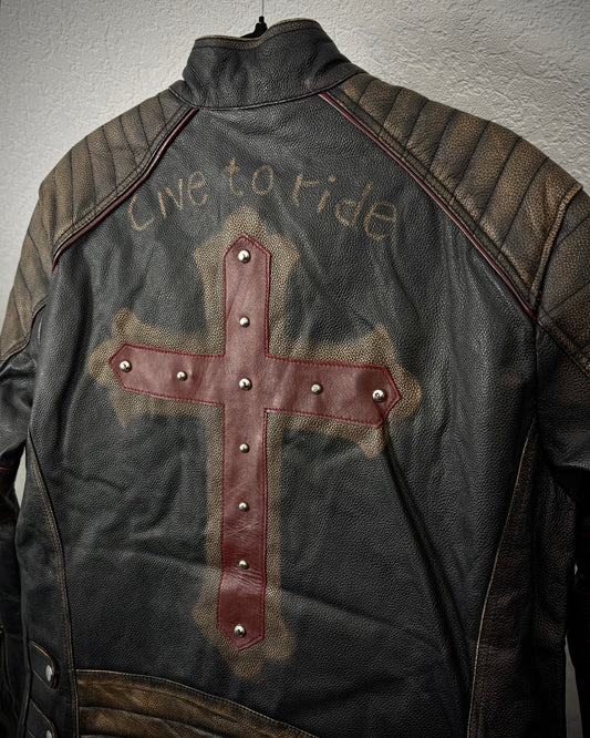“Live To Ride” Cross Vintage Leather Biker Jacket