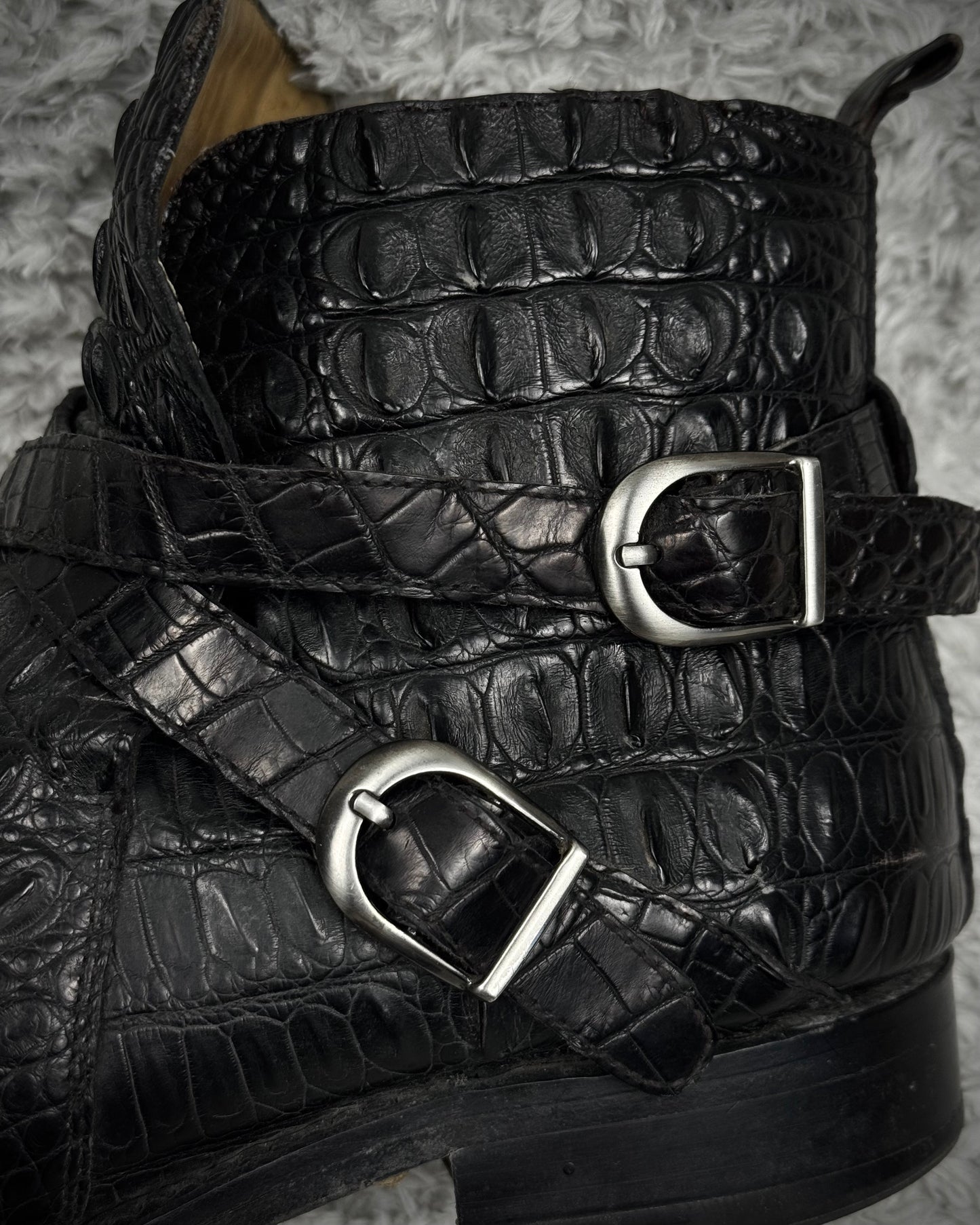 Belted Depth Sculpted Crocodile Leather Boots