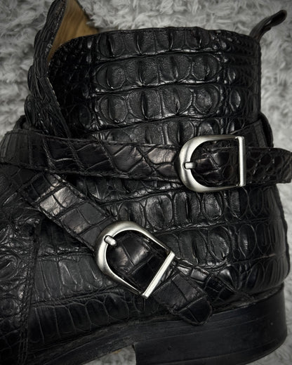 Belted Depth Sculpted Crocodile Leather Boots