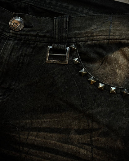 Xfrm Whiskered Paint Splatter Studded Bootcut Jeans