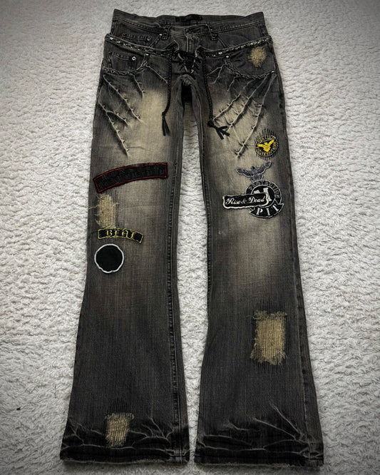 Midas Double Waisted Lace Up Clawmarks Flared Jeans