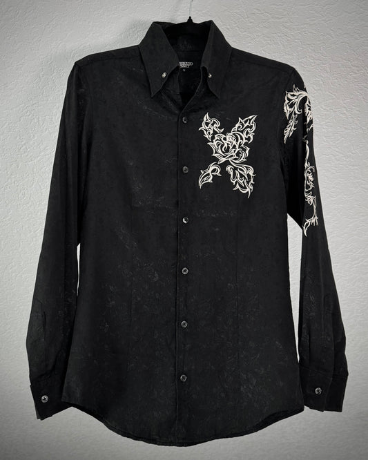 Tornado Mart Tribal Embroidery Floral Button Up Shirt