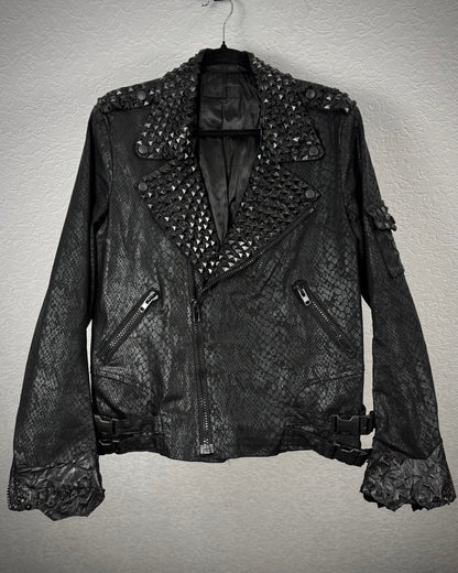 By The R Python Waxed Studded Biker Jacket