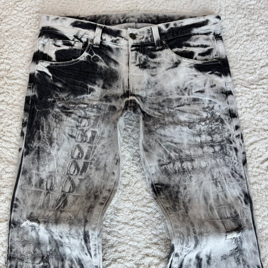 Tornado Mart Croco Printed Washed Flared Jeans