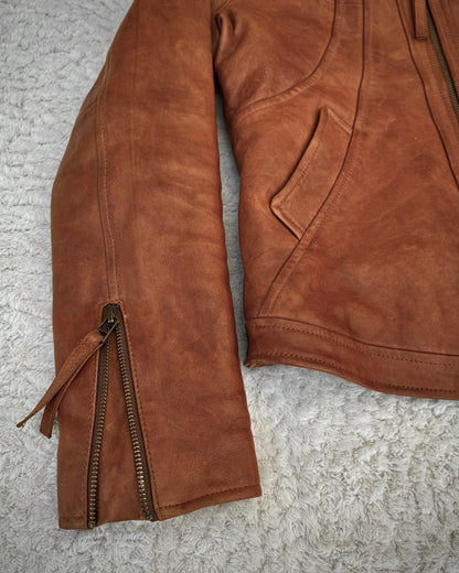 G.O.A Raccoon Fur Vintage Leather Jacket