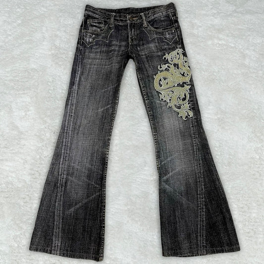 Tornado Mart "Double Tribal" Embroidery Flared Denim