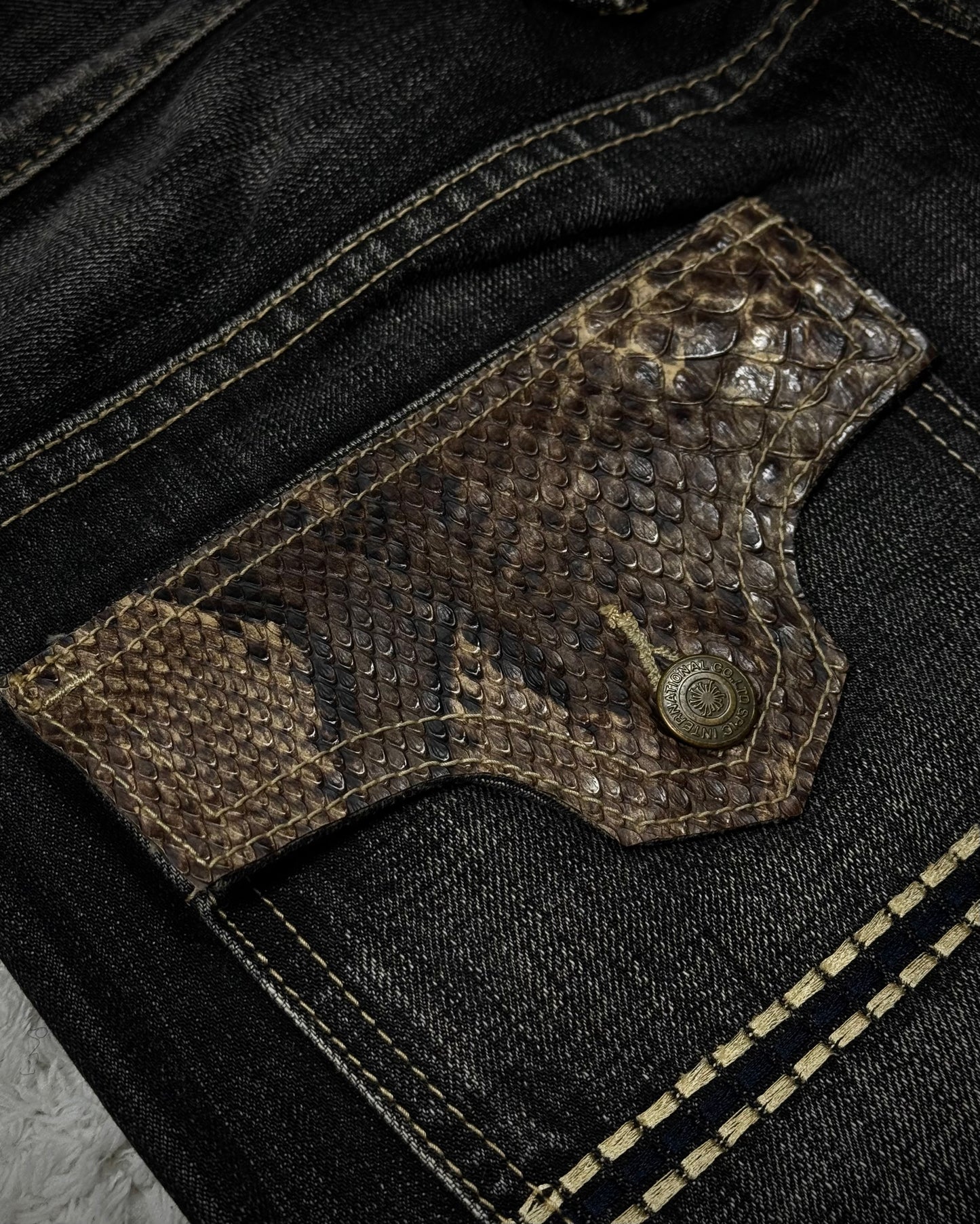 Tornado Mart Python Detailed Spiral Flared Jeans