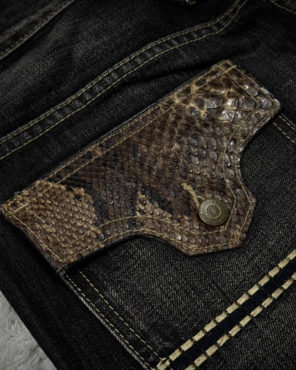 Tornado Mart Python Detailed Spiral Flared Jeans