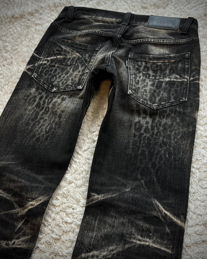 Tornado Mart Leopard Clawmarks Washed Slim Bootcut Jeans