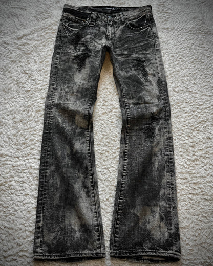 CavariA Ash Clawmarks Washed Studded Flared Jeans