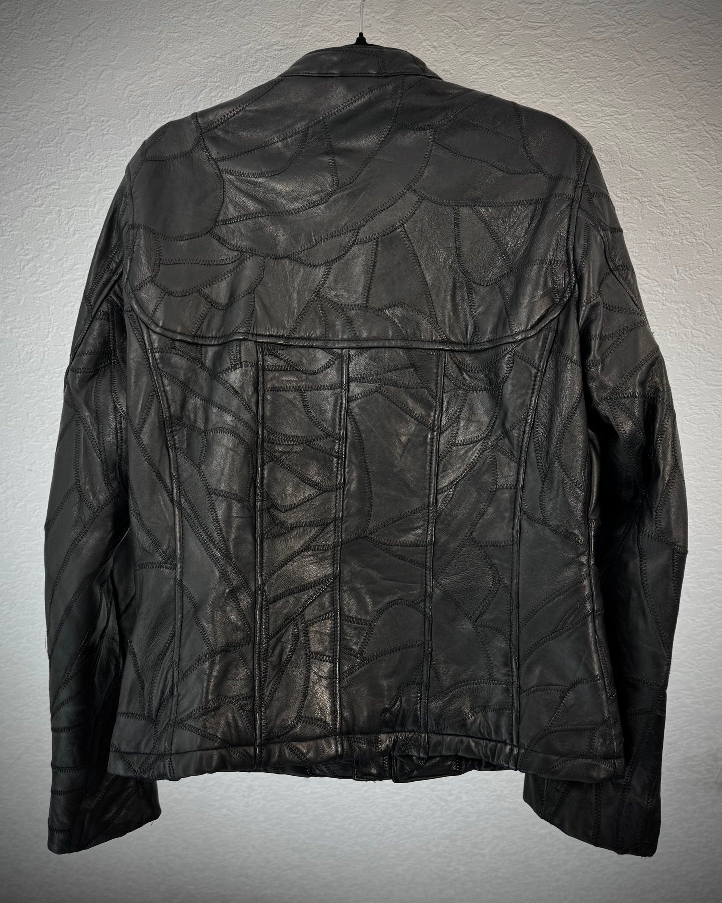 Genetic Manipulation Scar Stitched Leather Patchwork Jacket