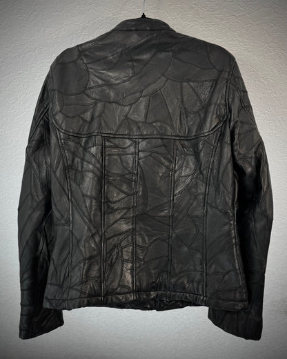 Genetic Manipulation Scar Stitched Leather Patchwork Jacket