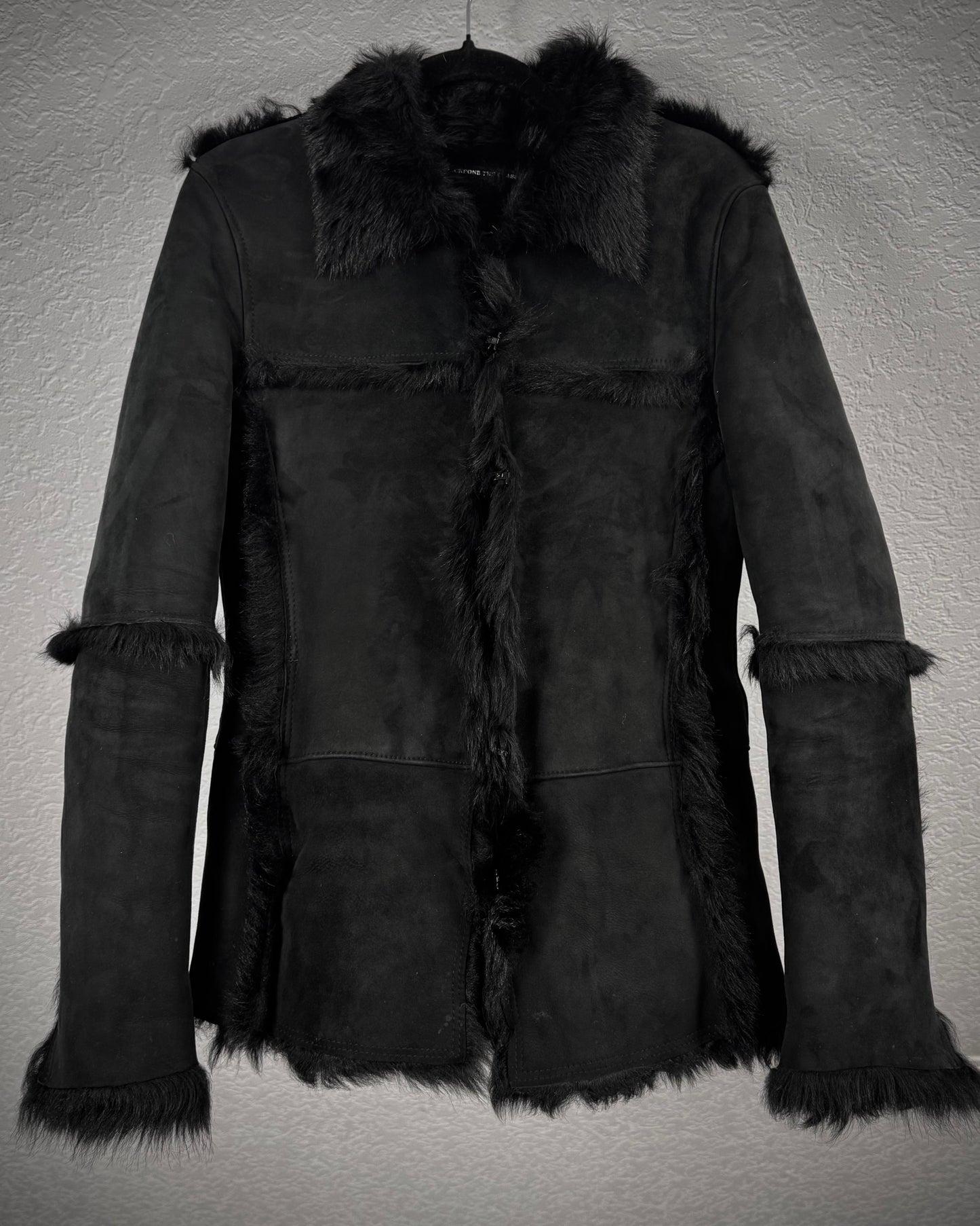 Back Bone Cross Fur Shearling Leather Jacket