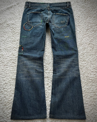 Back Number Scar Stitched Flared Jeans