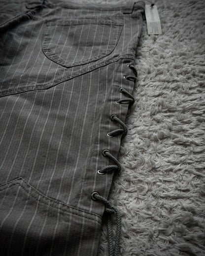 Semantic Design Lace Up Pin Stripe Flared Pants
