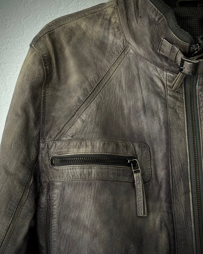 Prens Earthy Patina Grained Leather Jacket