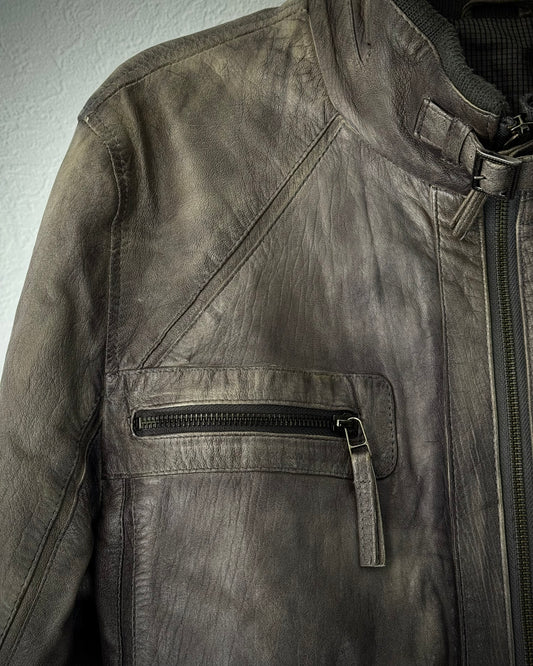 Prens Earthy Patina Grained Leather Jacket