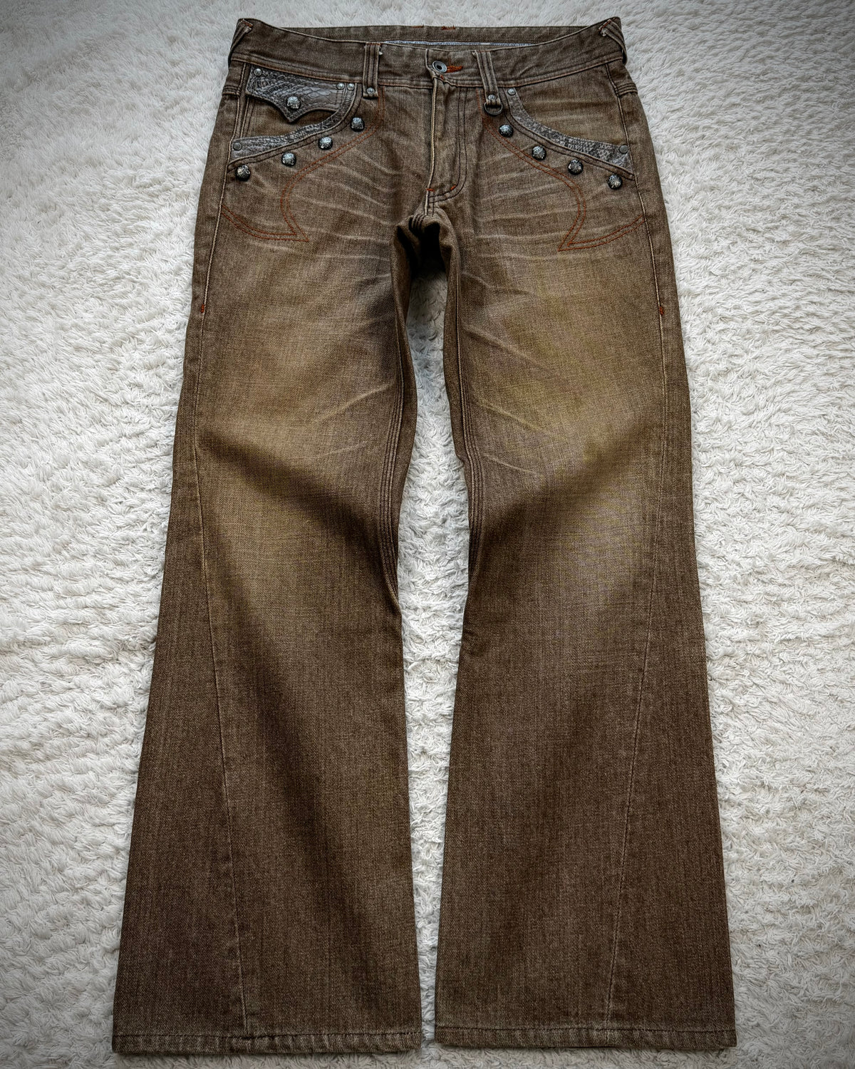 Nicole Club Python Detailed Mud Washed Flared Jeans