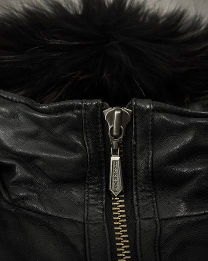 Jack Rose Fur Hooded Leather Puffer Jacket