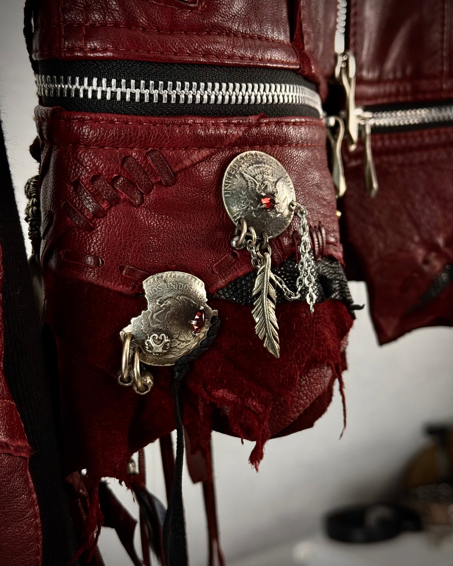14th Addiction “Beat It” Crimson Leather Jacket